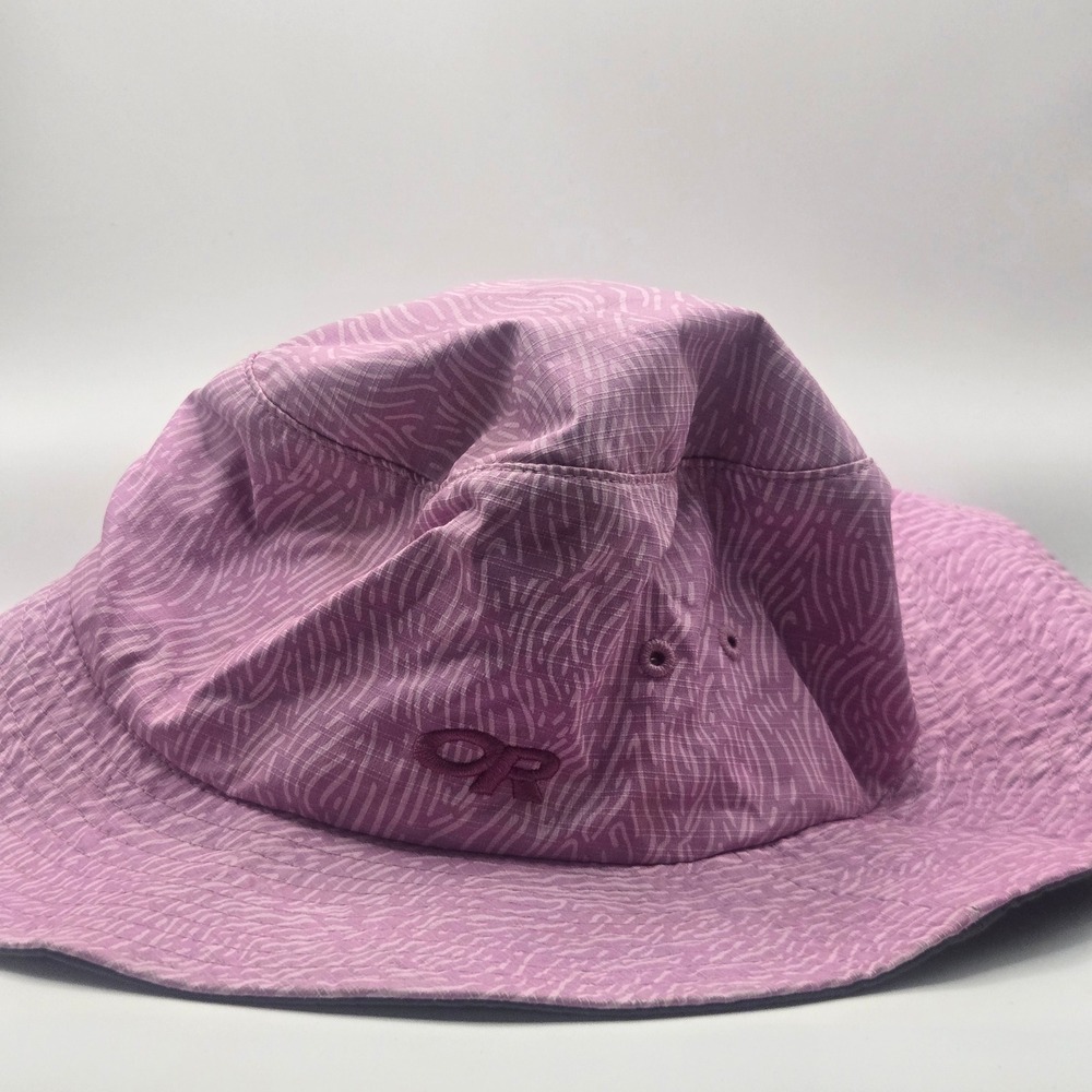 Outdoor Research Kids Sun Hat Purple Wave Print Adjustable Bucket Hat L 6-12Y